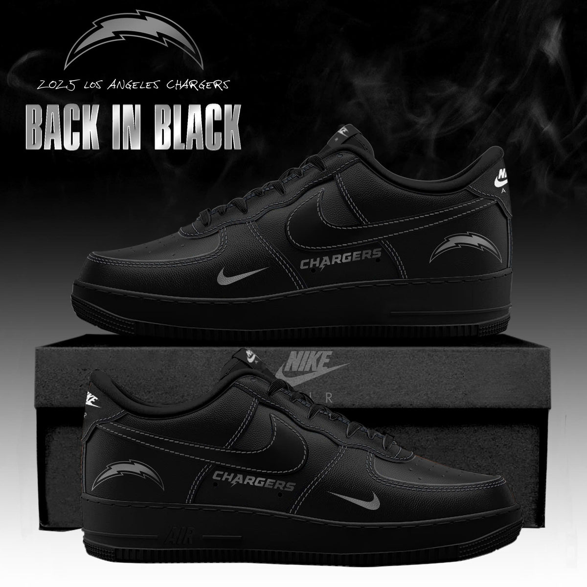 Los Angeles Chargers 'Back in Black' 2025 Special Edition AF1 Sneakers