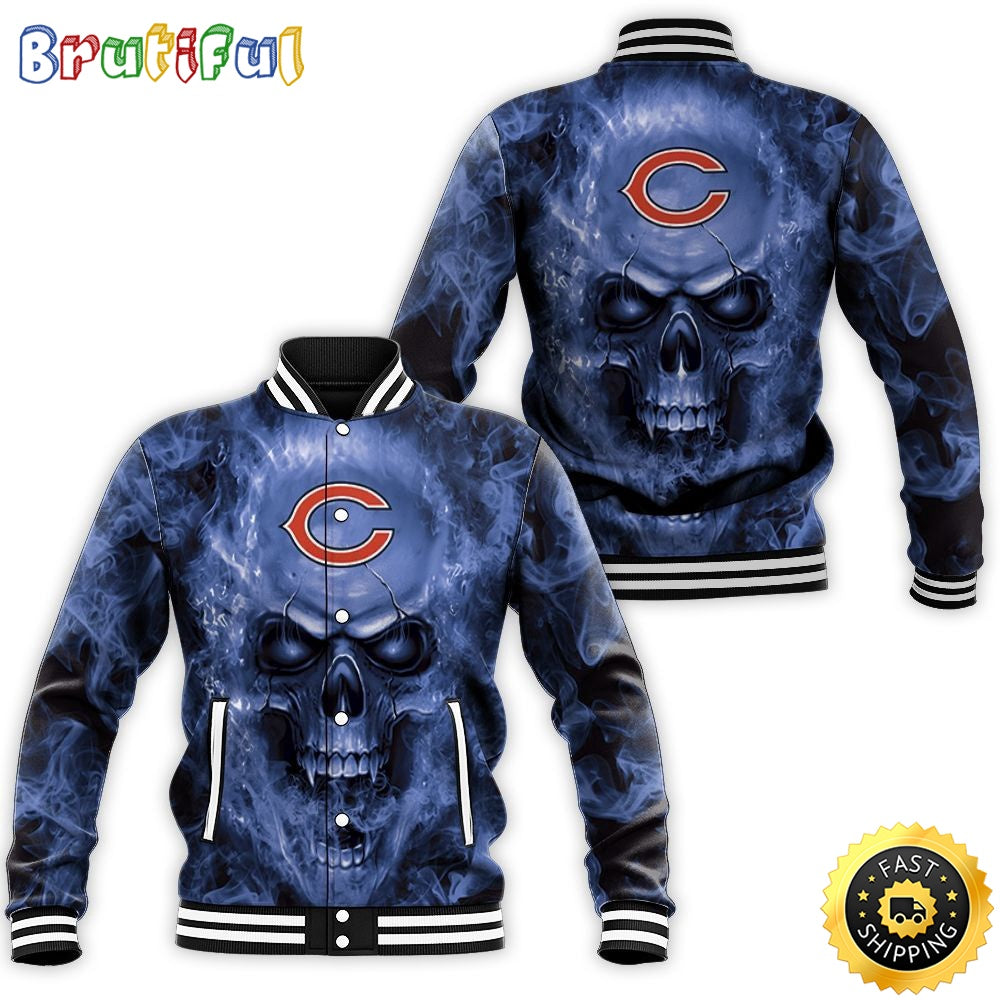 Chicago Bears Baseball Jacket Fans Skull