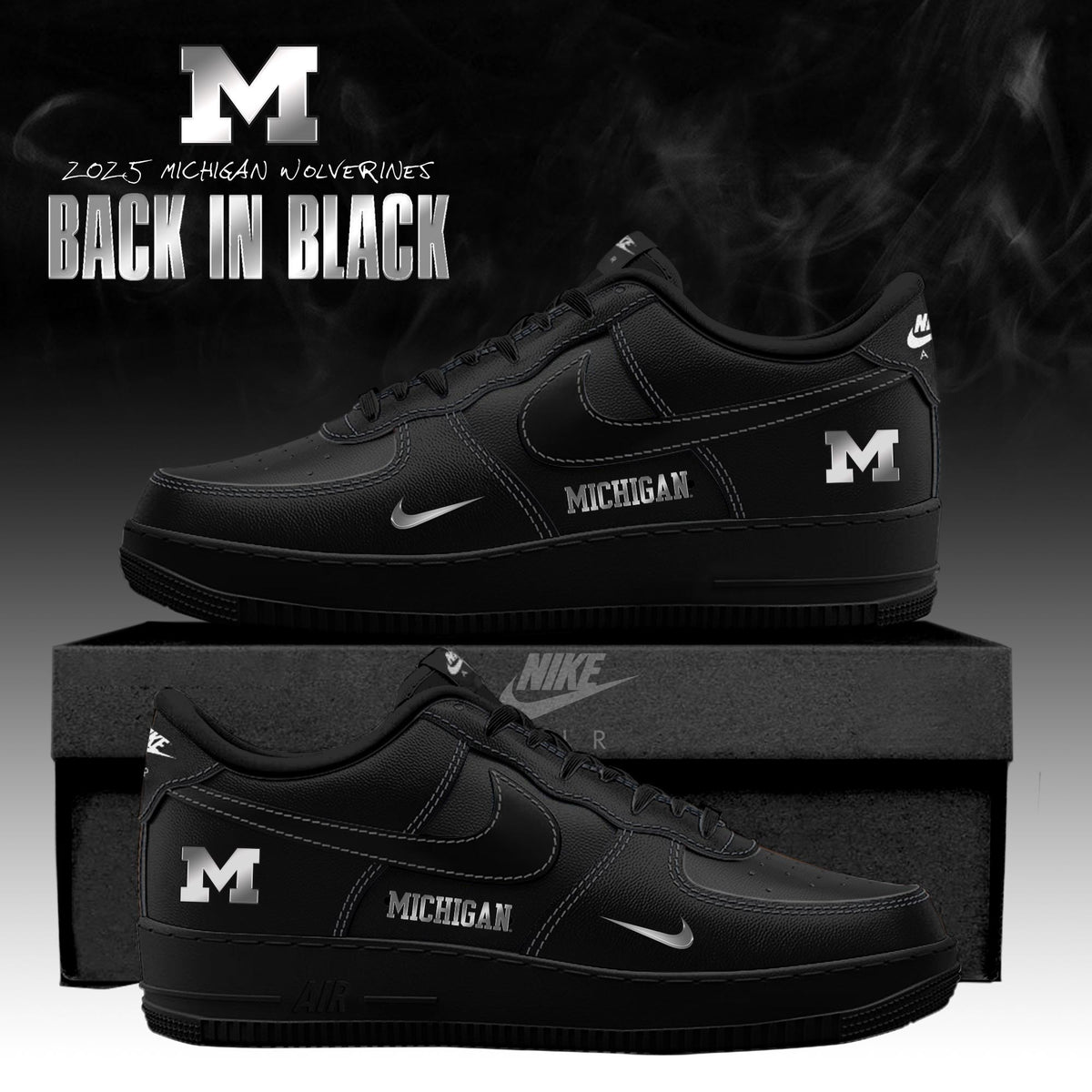 Michigan Wolverines 'Back in Black' 2025 Special Edition AF1 Sneakers