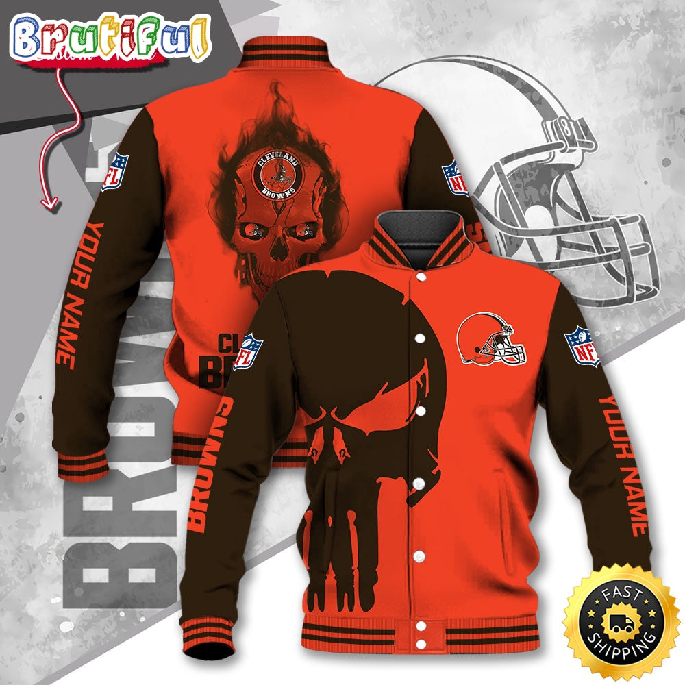 NFL Cleveland Browns Baseball Jacket Skull Print Jacket