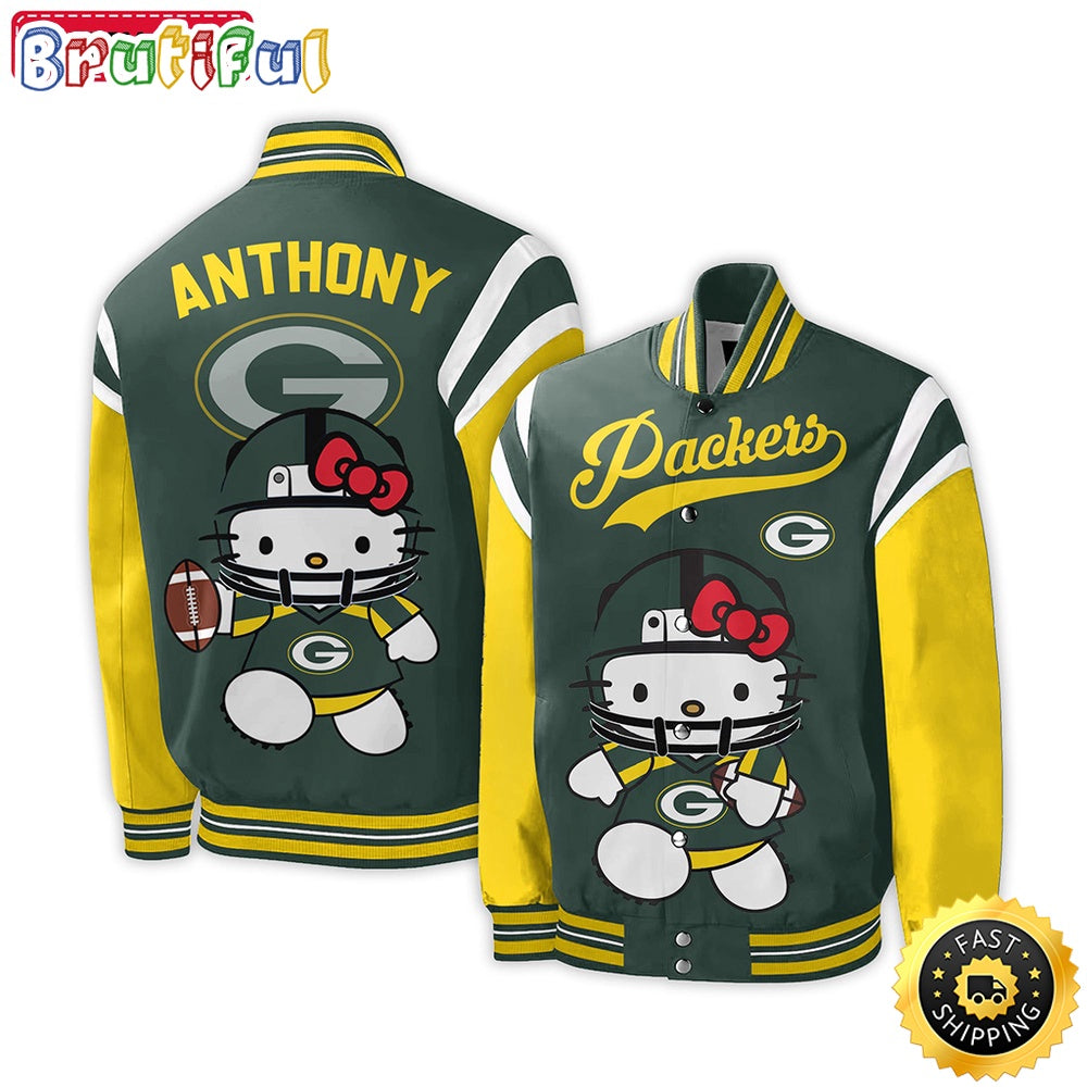 NFL Green Bay Packers Baseball Jacket Hello Kitty Personalized Baseball Jacket