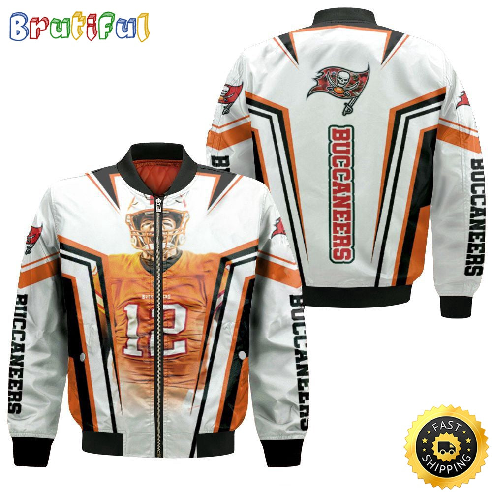 NFL Tampa Bay Buccaneers Bomber Jacket Tom Brady 12 Retro Logo For Fans