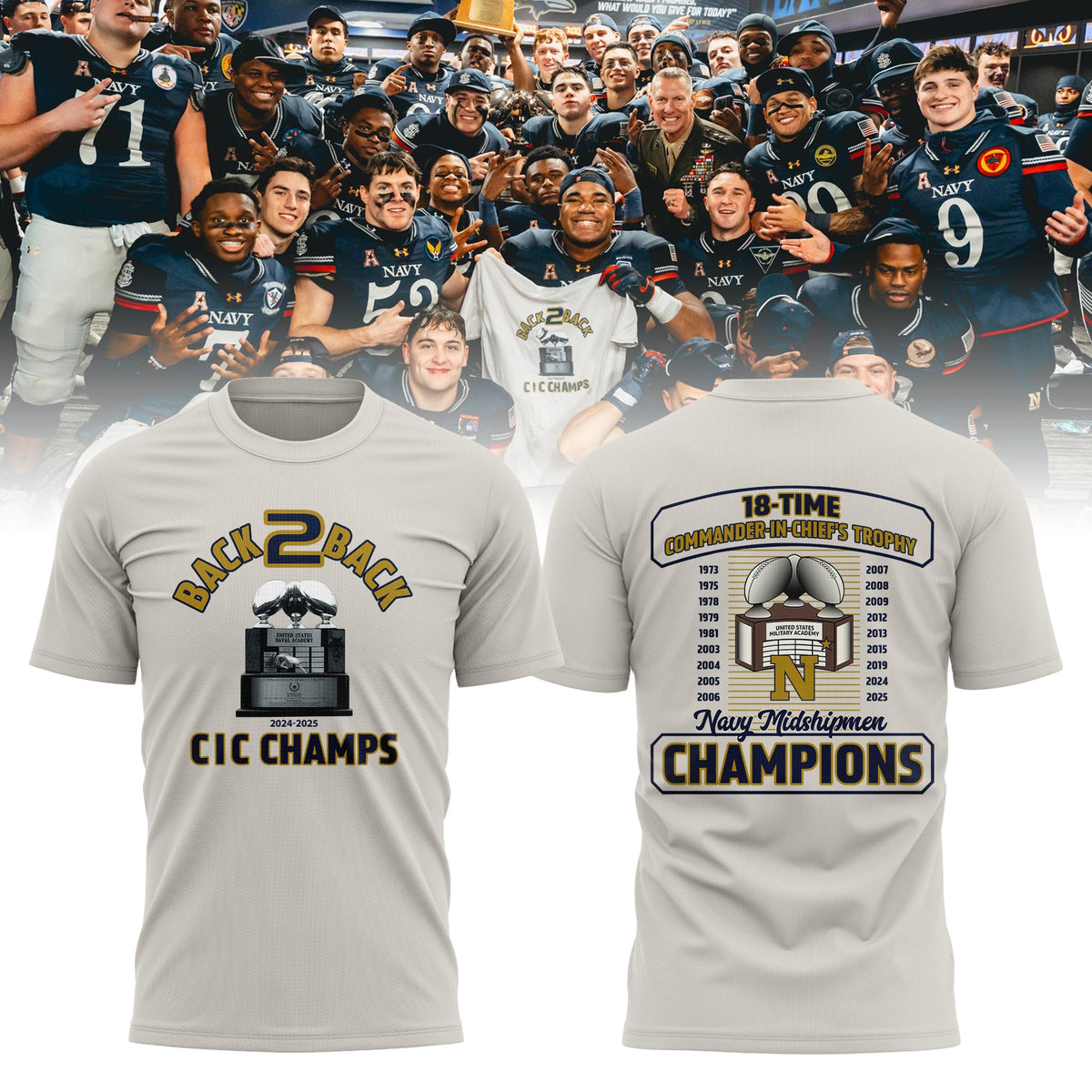 Navy Midshipmen 2025 Commander-in-Chief's Trophy Champions T-Shirt