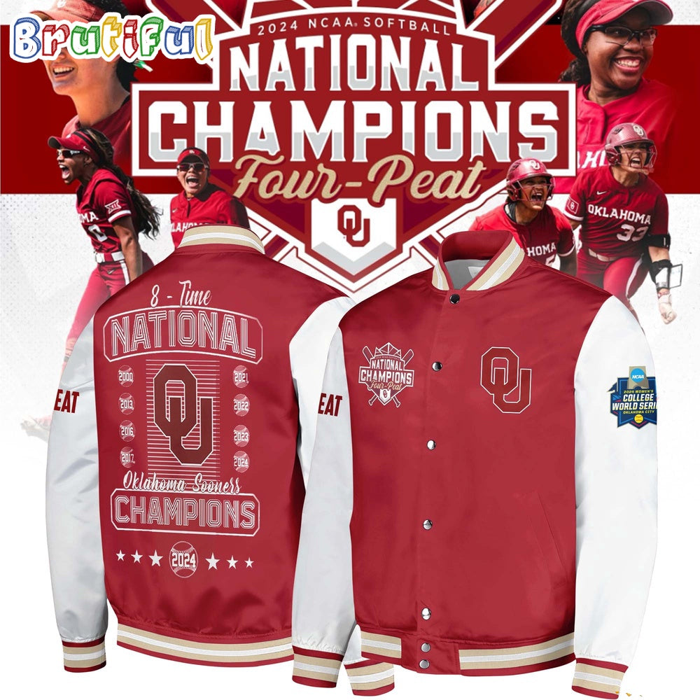 Oklahoma Sooners Four Peat NCAA Softball Women’s College World Series Champions Baseball Jacket