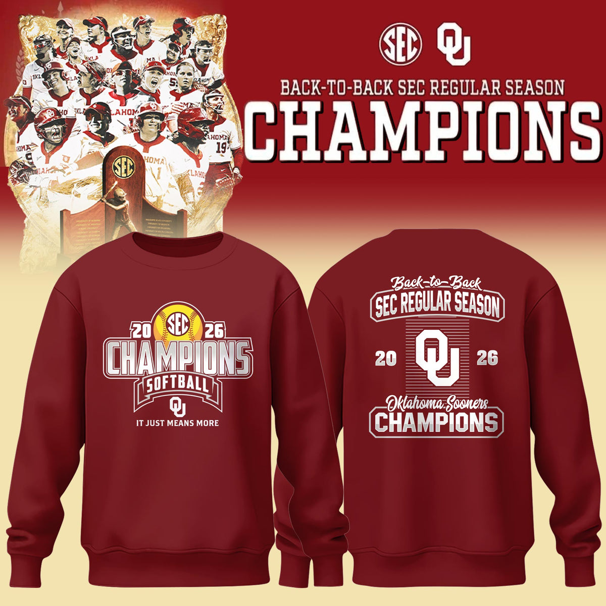 _ OU 2026 SEC Regular Season Softball Champions Locker Room Sweatshirt