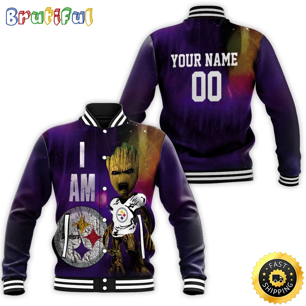 Personalized NFL Pittsburgh Steelers Baseball Jacket I Am Groot Steelers