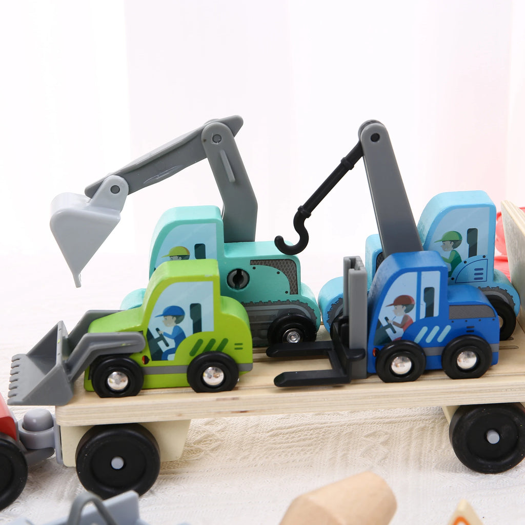 Wooden transport engineering vehicle, children's truck transport vehicle, toy car model, simulation car
