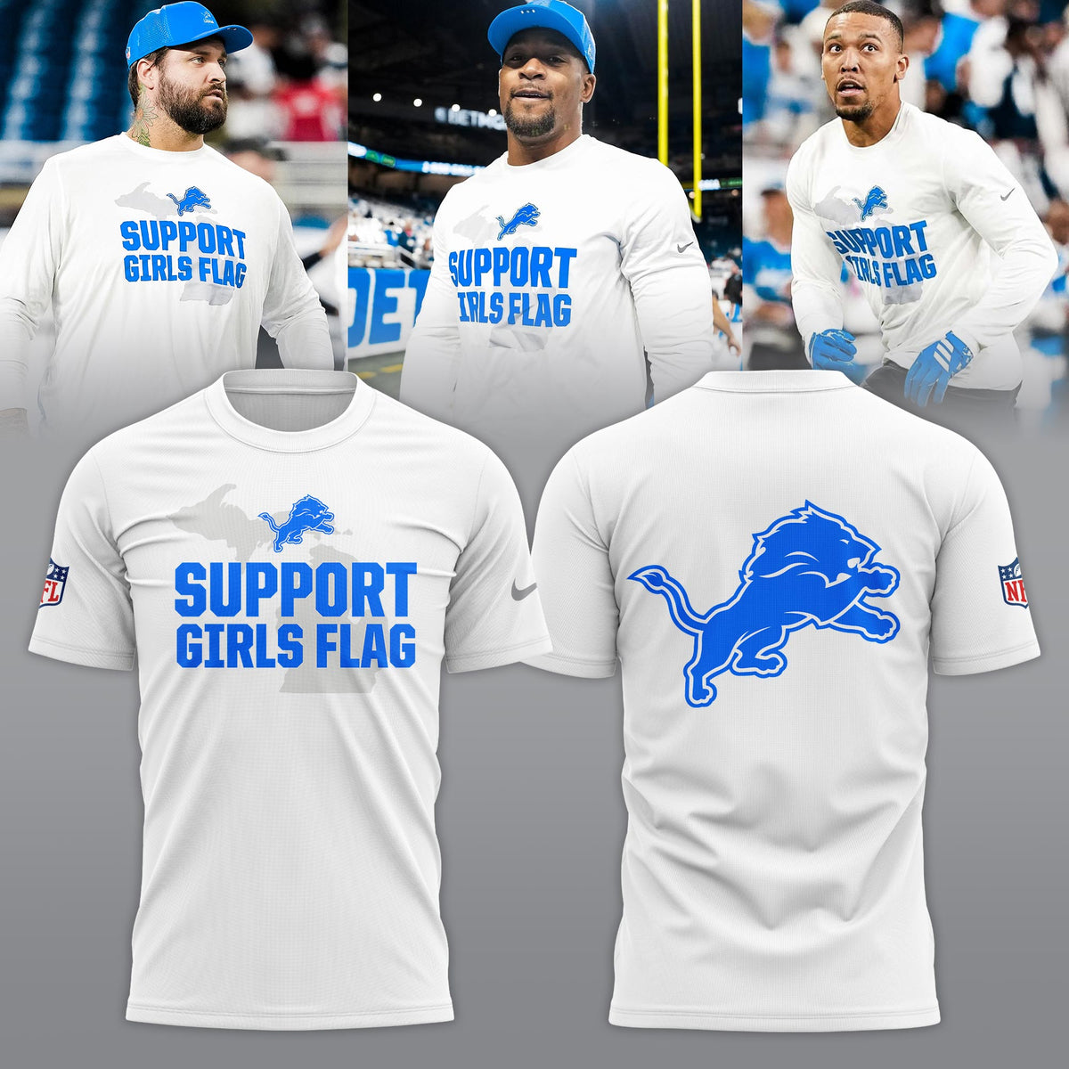 _ .Detroit Lions "Support Girls Flag" Limited Edition T-shirt