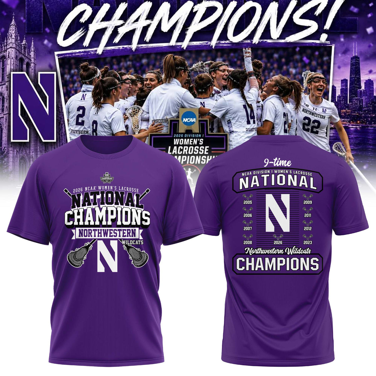NW 2026 NCAA Women's Lacrosse National Champions T-Shirt