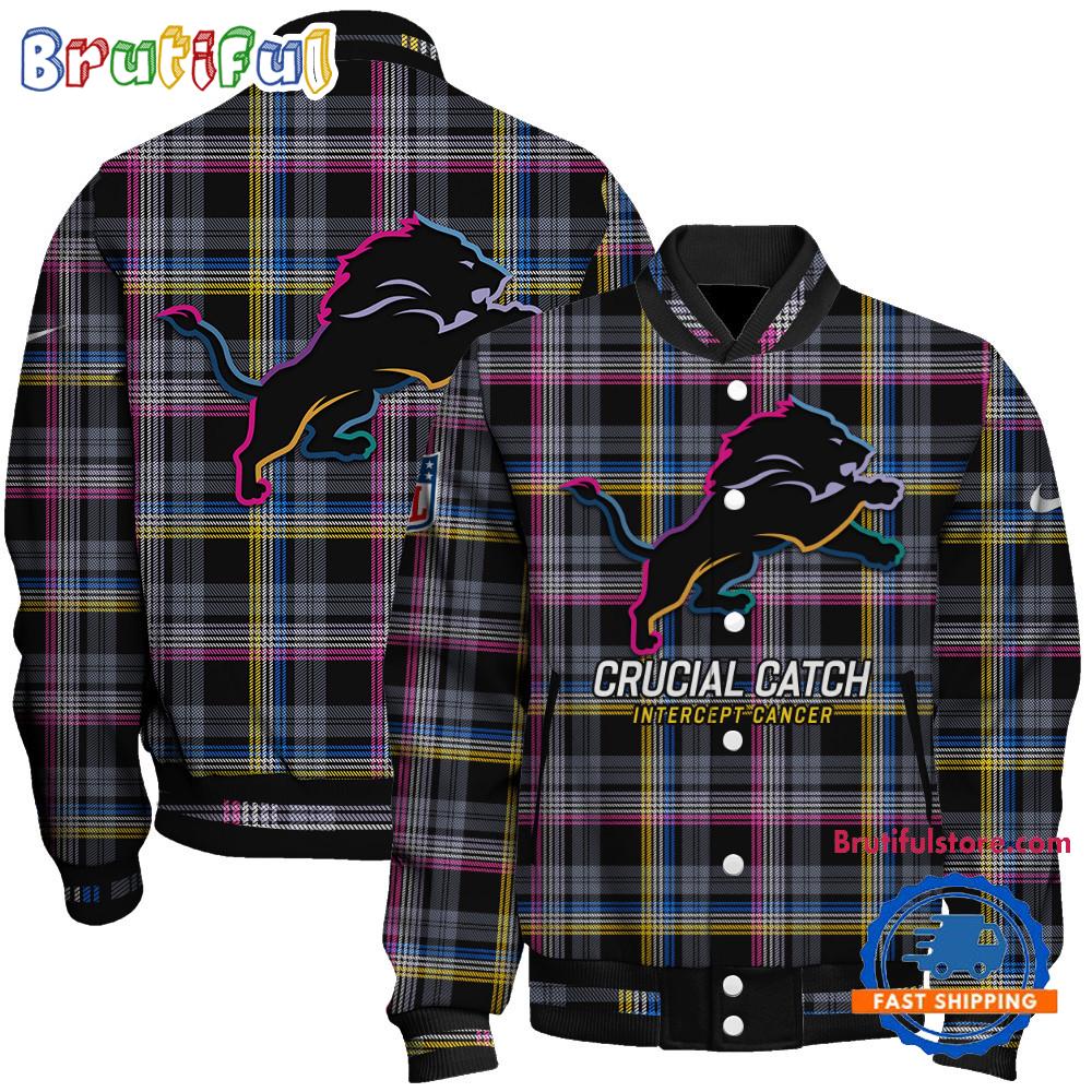 Detroit Lions National Football League Crucial Catch Intercept Cancer Unisex Varsity Jacket