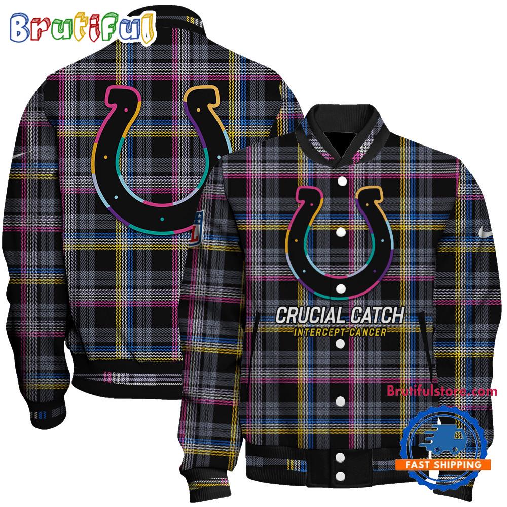 Indianapolis Colts National Football League Crucial Catch Intercept Cancer Unisex Varsity Jacket