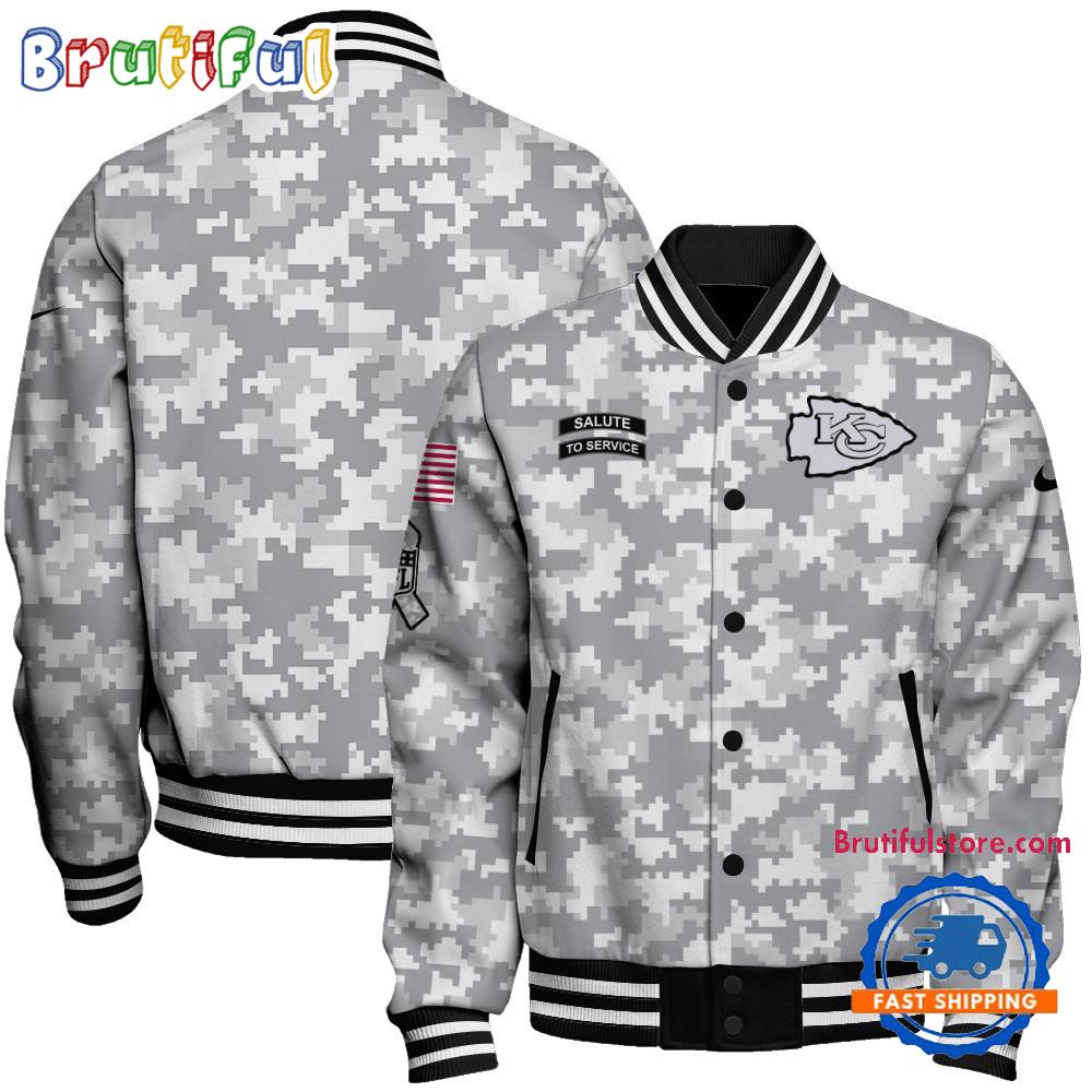 Kansas City Chiefs National Football League Arctic Camo Salute To Service Veterans Varsity Jacket