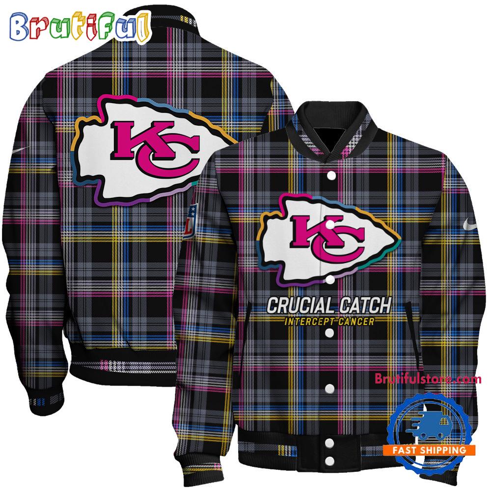 Kansas City Chiefs National Football League Crucial Catch Intercept Cancer Unisex Varsity Jacket