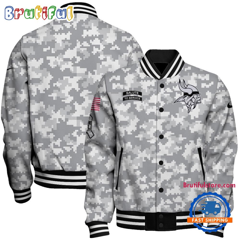 Minnesota Vikings National Football League Arctic Camo Salute To Service Veterans Varsity Jacket
