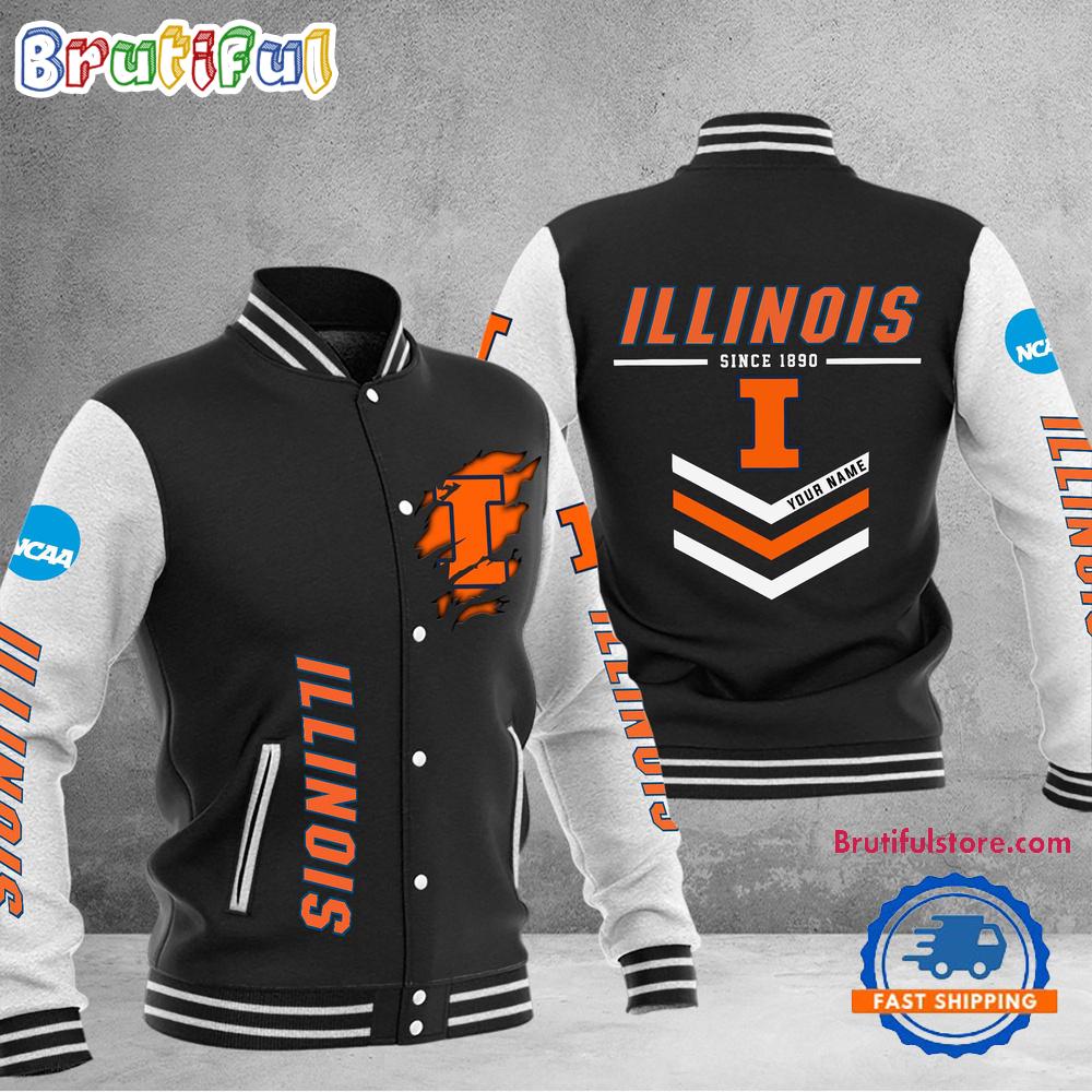 NCAA Illinois Fighting Illini Personalized Sporty Varsity Baseball Jacket