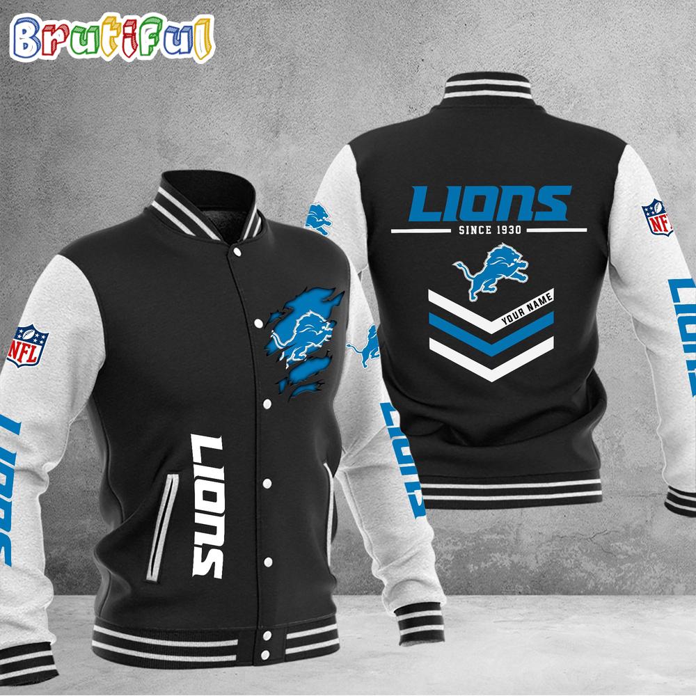 NFL Detroit Lions Football Team Personalized Varsity Baseball Jacket