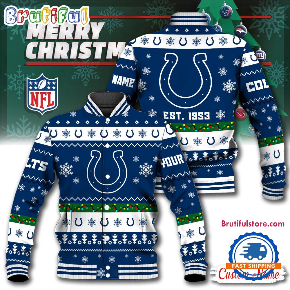 NFL Indianapolis Colts Snow Xmas Tree Christmas Custom Baseball Jacket