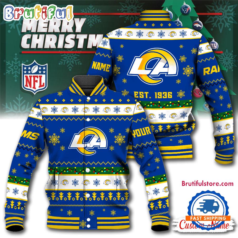 NFL Los Angeles Rams Snow Xmas Tree Christmas Custom Baseball Jacket