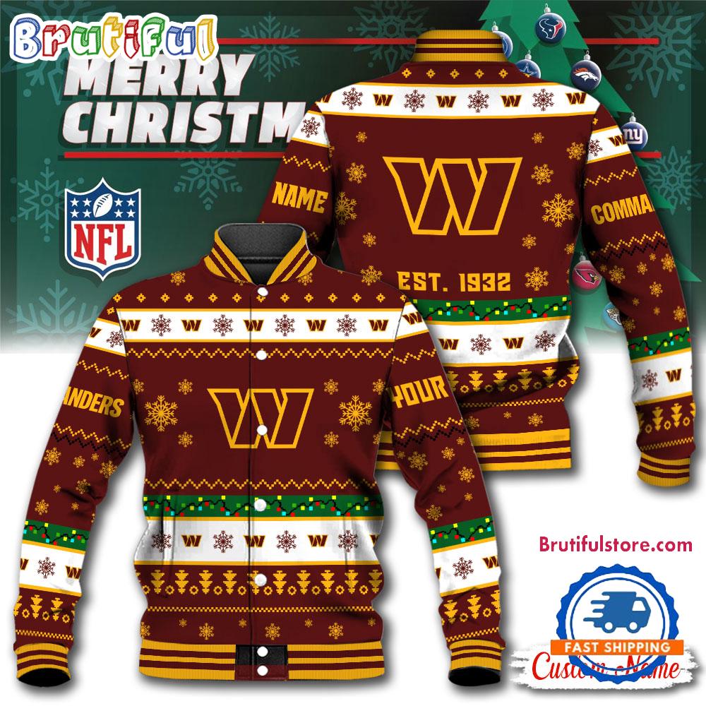 NFL Washington Commanders Snow Xmas Tree Christmas Custom Baseball Jacket