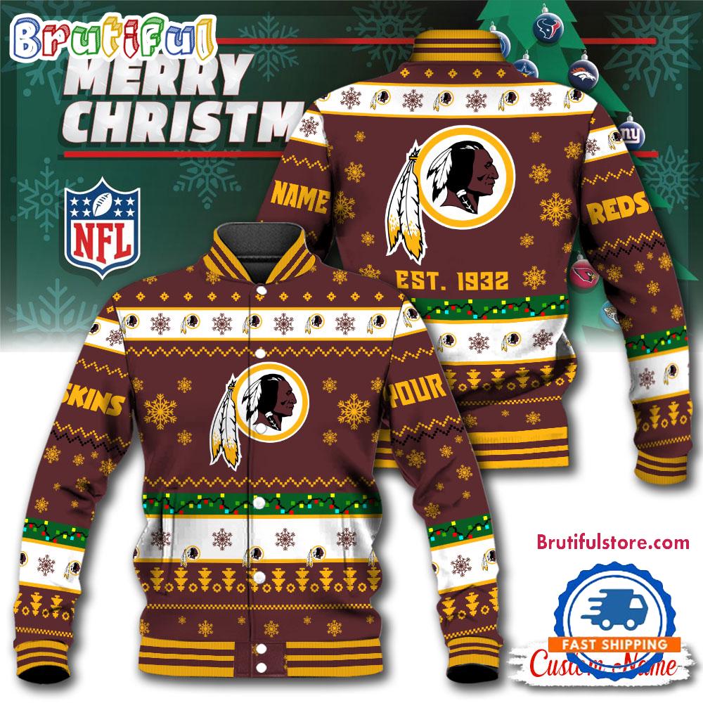 NFL Washington Redskins Snow Xmas Tree Christmas Custom Baseball Jacket