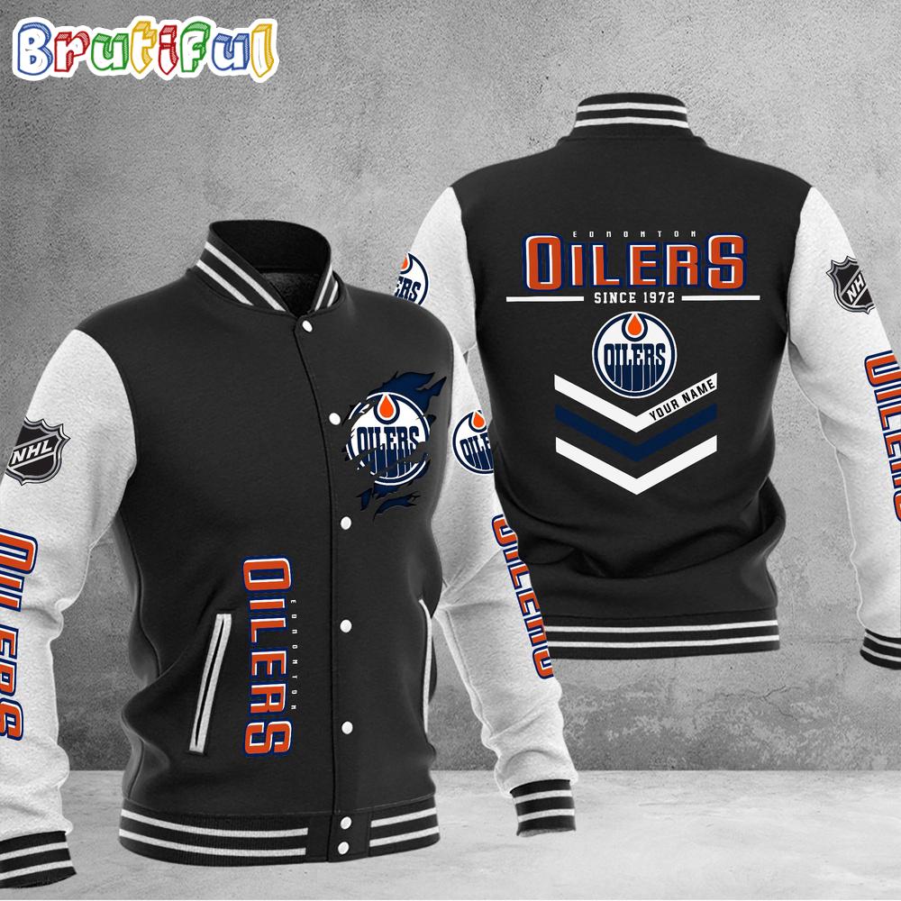 NHL Edmonton Oilers Hockey Team Personalized Varsity Baseball Jacket