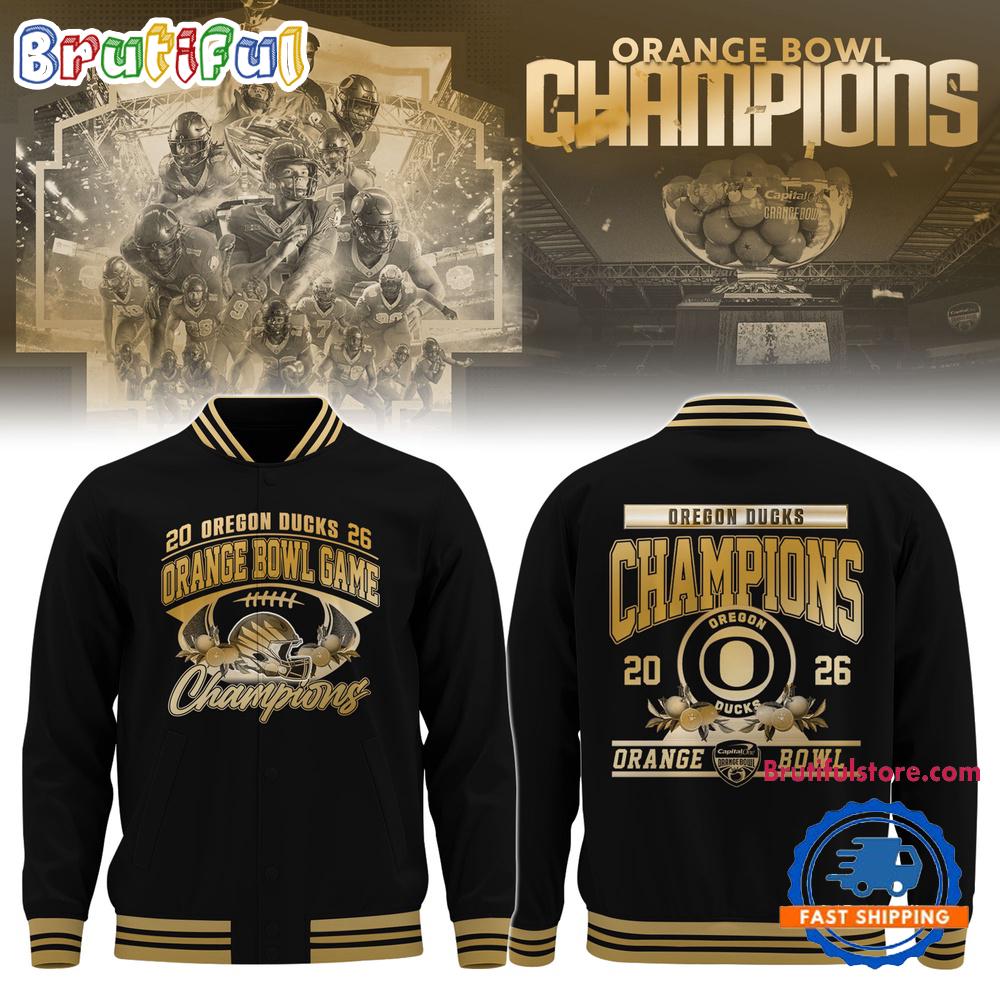 Oregon Ducks Football 2026 Orange Bowl Champions Limited Edition Black Bomber Jacket