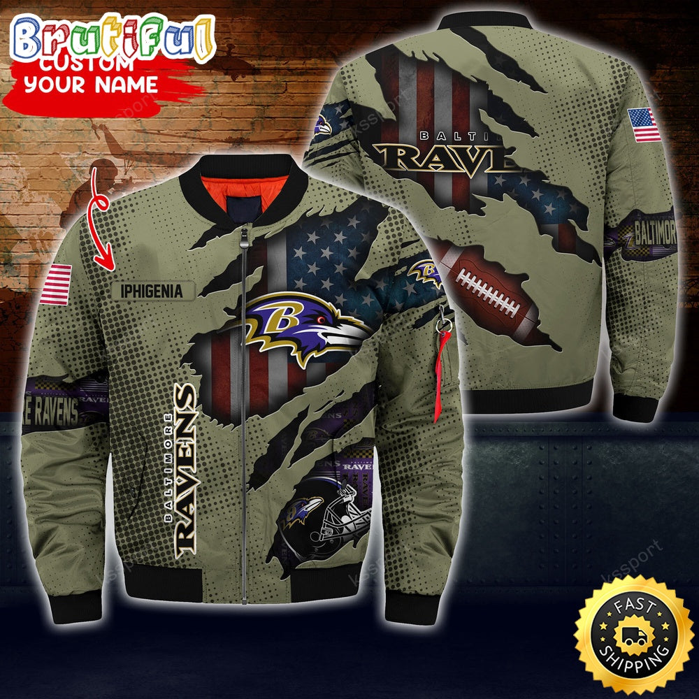 Personalized NFL Baltimore Ravens Bomber Jacket Iconic Bomber Look
