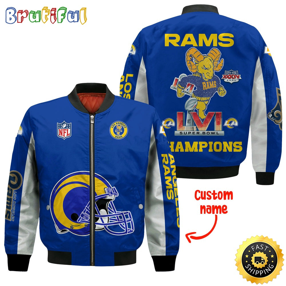 Personalized NFL Los Angeles Rams Vintage Mascot Super Bowl LVI Champions Bomber Jacket
