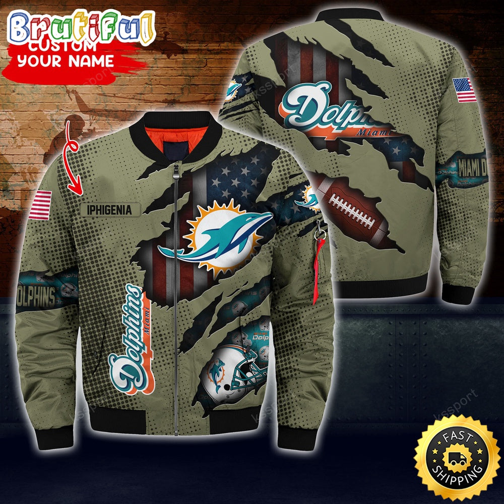 Personalized NFL Miami Dolphins Bomber Jacket Iconic Bomber Look