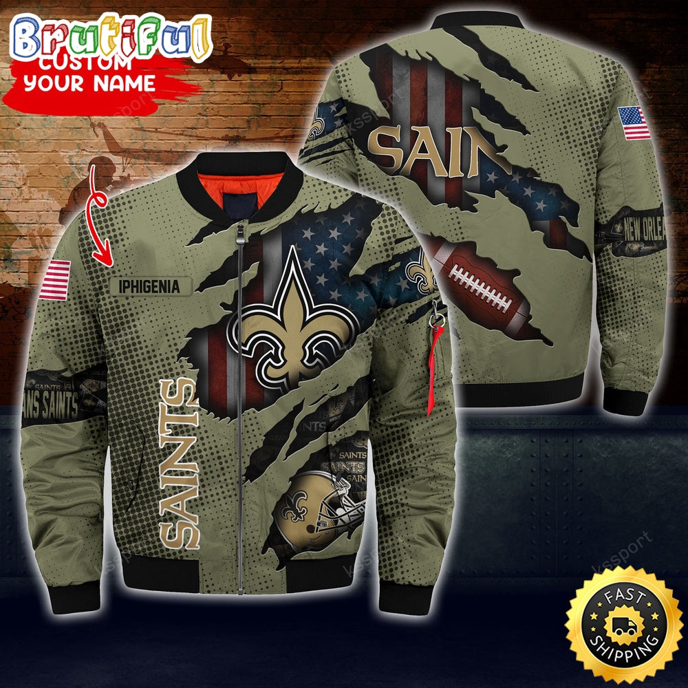 Personalized NFL New Orleans Saints Bomber Jacket Iconic Bomber Look