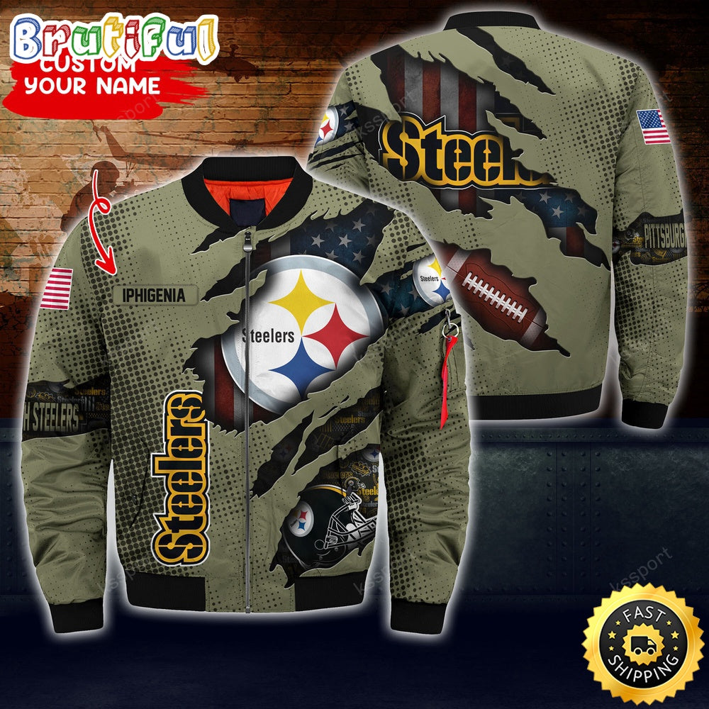 Personalized NFL Pittsburgh Steelers Bomber Jacket Iconic Bomber Look