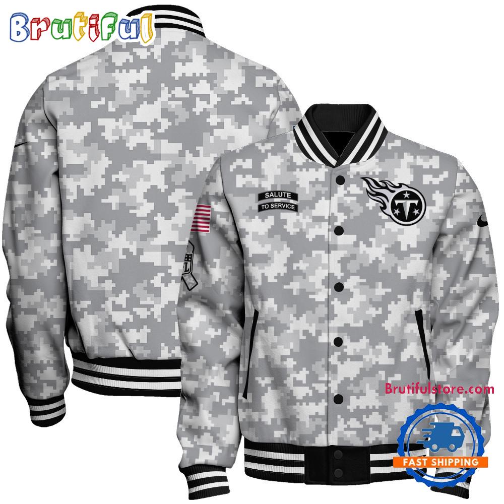 Tennessee Titans National Football League Arctic Camo Salute To Service Veterans Varsity Jacket