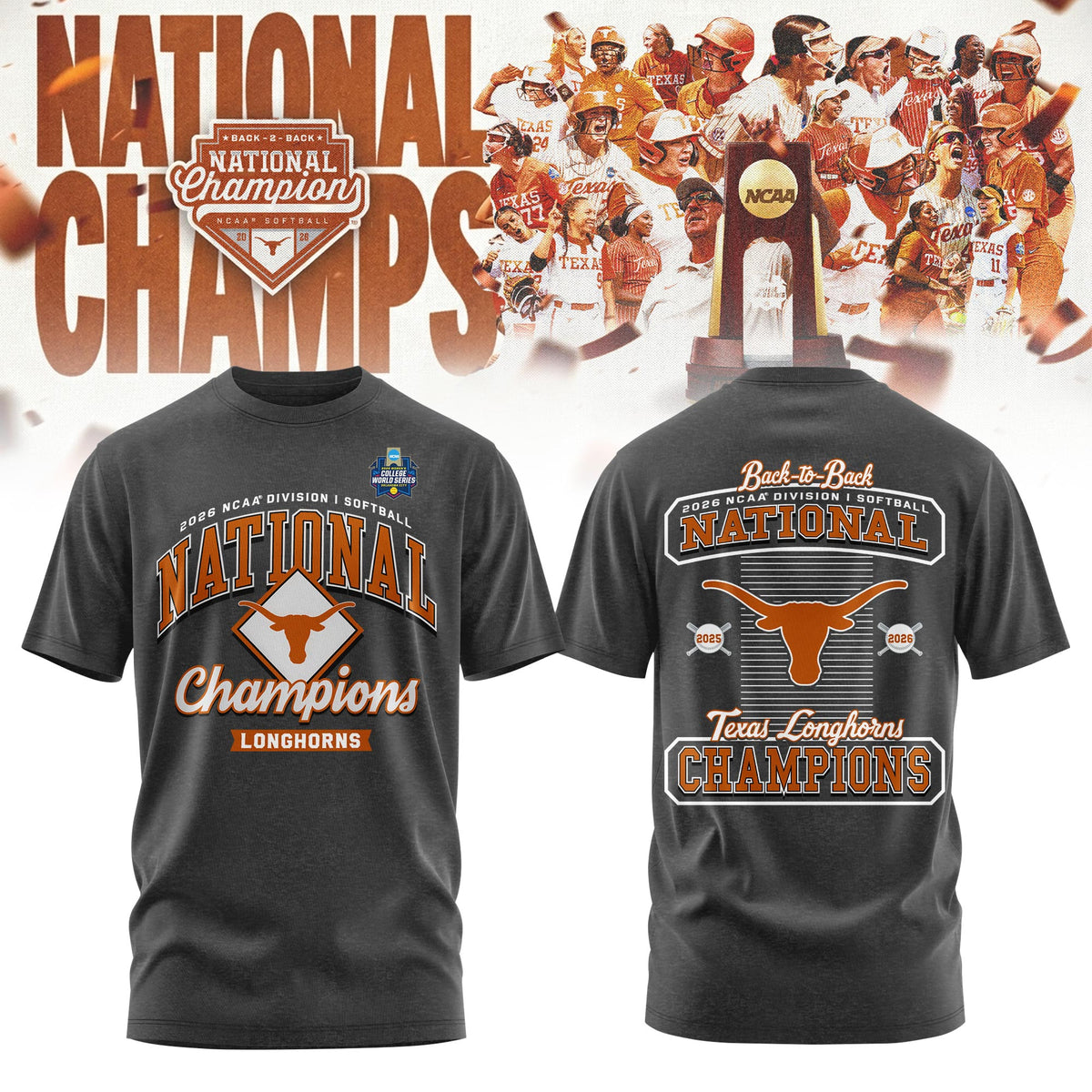 Texas Longhorns 2026 NCAA Softball Women's College World Series National Champions Locker Room T-Shirt