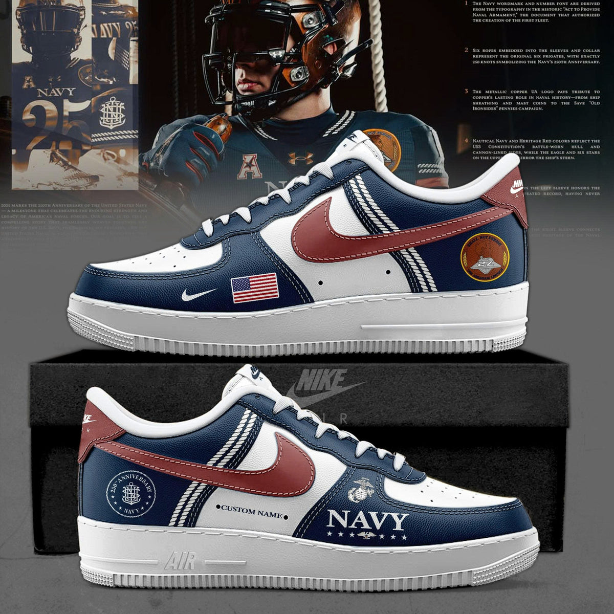 _ Navy Midshipmen 250th Anniversary Uniform Special Edition AF1 Sneakers