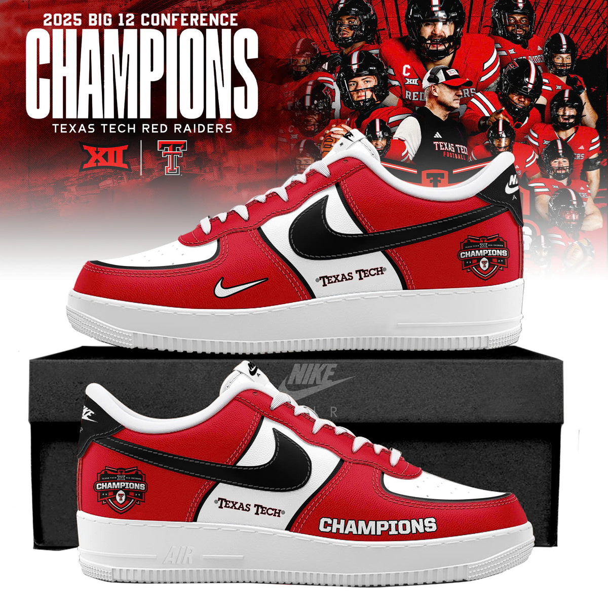 Texas Tech Red Raiders 2025 Big 12 Football Champions AF1 Sneaker