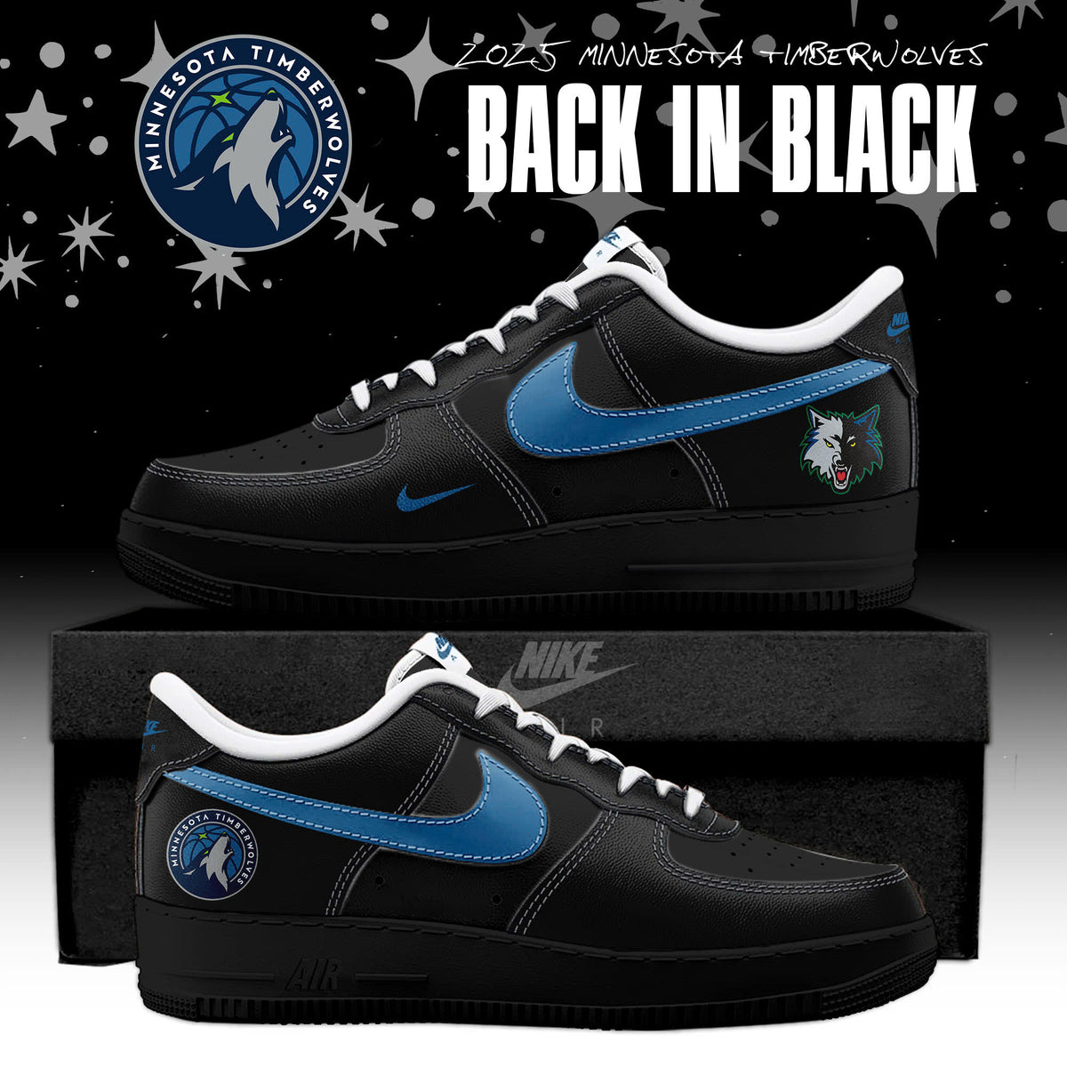 _Minnesota Timberwolves Back In Black Special Edition AF1 Sneakers