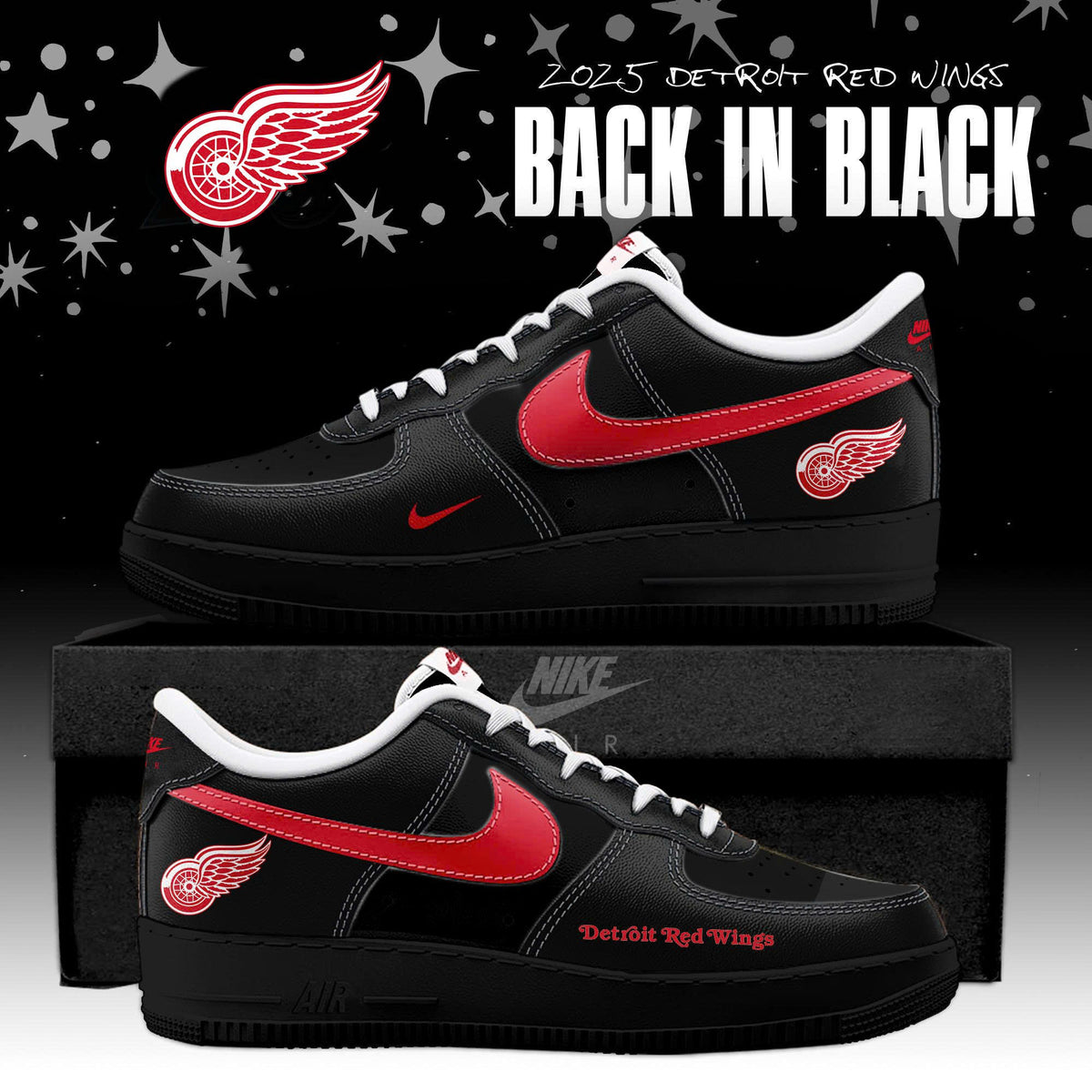Detroit Red Wings Back In Black Special Edition AF1 Sneakers