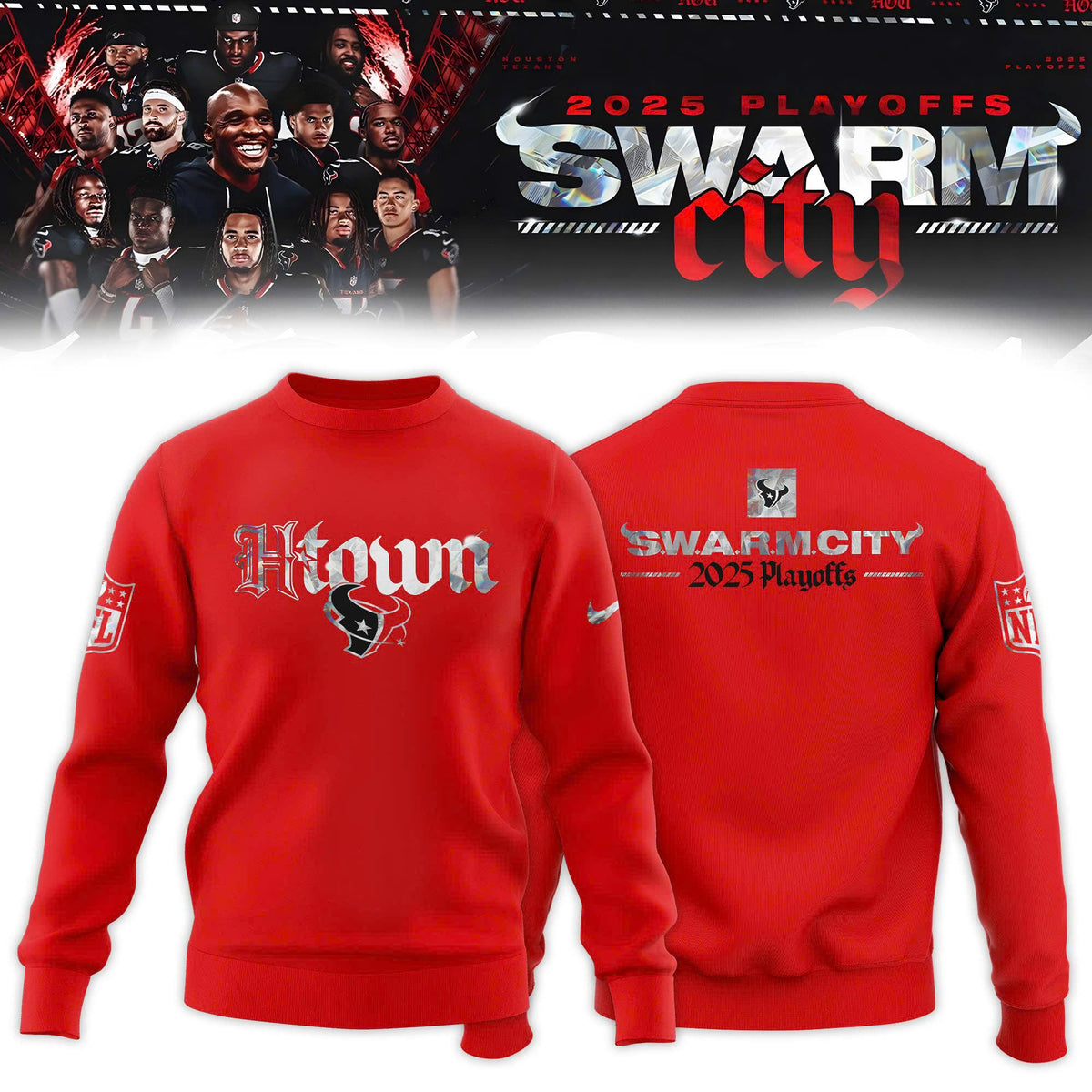 _Houston Texans 2025 NFL Playoffs S.W.A.R.M. City Special Edition Red Sweatshirt