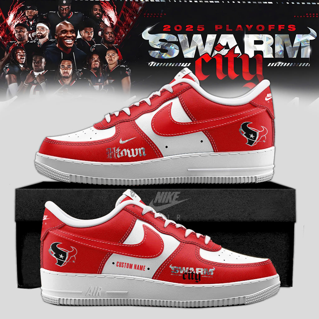 .Houston Texans 2025 NFL Playoffs S.W.A.R.M. City Special Edition Red AF1 Sneakers
