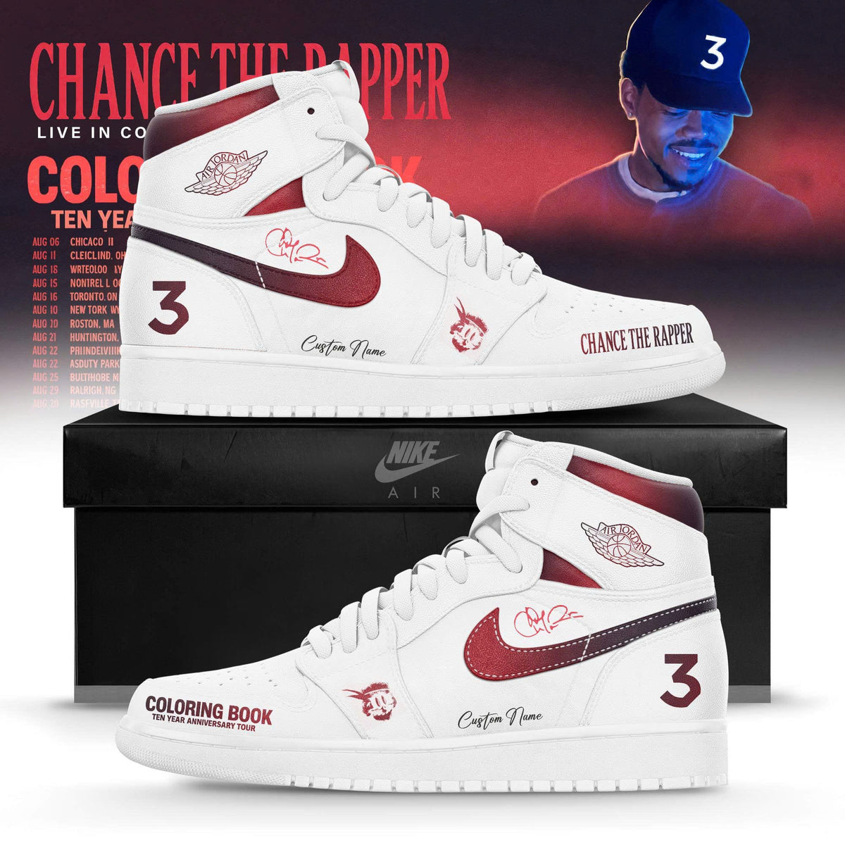 CTR “Coloring Book” 10 Year Anniversary Tour Limited Edition AJ1 Sneakers